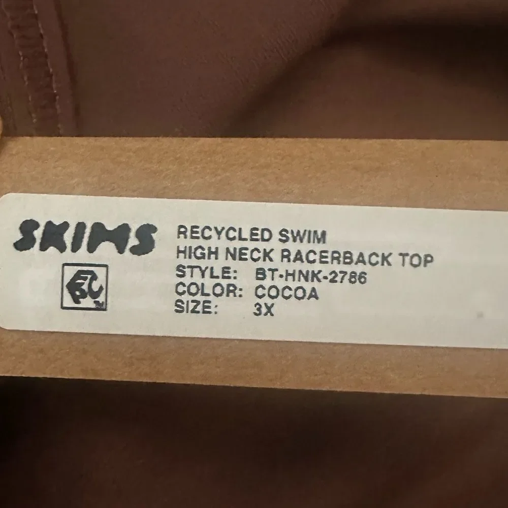 SKIMS NWT Recycled Swim High Neck RacerBack Swim Top In Cocoa Brown Swim Bikini